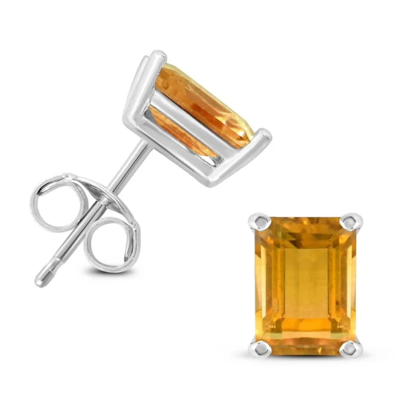 14K White Gold 7x5MM Emerald Shaped Citrine Earrings sold by Zulily