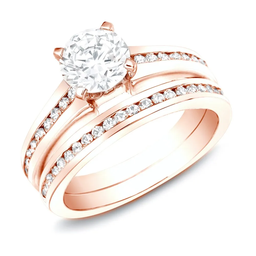 Auriya 14k Rose Gold 1ctw Classic Round Diamond Engagement Ring Set sold by Zulily