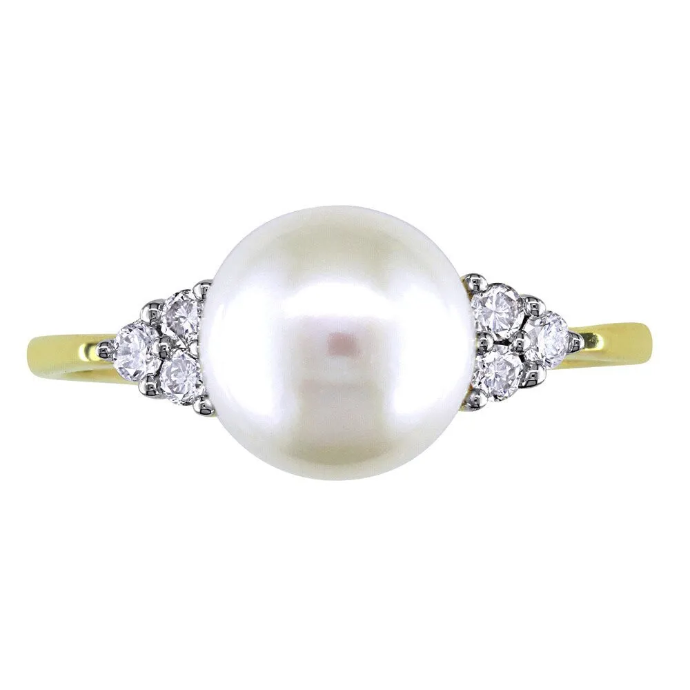 Miadora 10k Yellow Gold Cultured Freshwater Pearl and 1/8ct TDW Diamond Ring (7.5-8 mm) (H-I, I2-I3) sold by Zulily product image thumbnail 3