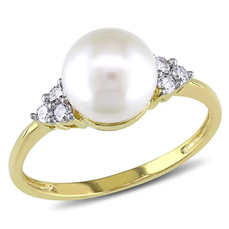Miadora 10k Yellow Gold Cultured Freshwater Pearl and 1/8ct TDW Diamond Ring (7.5-8 mm) (H-I, I2-I3) sold by Zulily