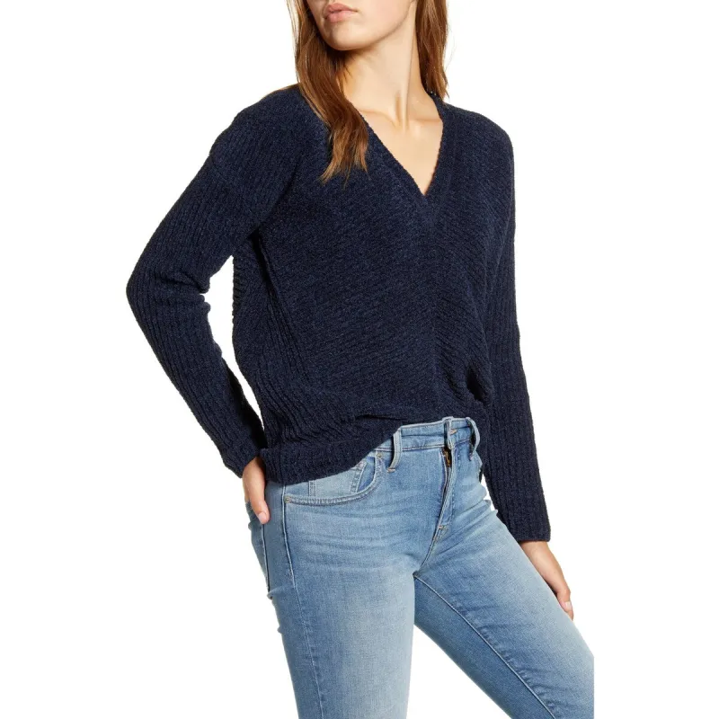 Lucky Brand Women's Chenille V Neck Sweater Blue Size X-Small sold by Zulily