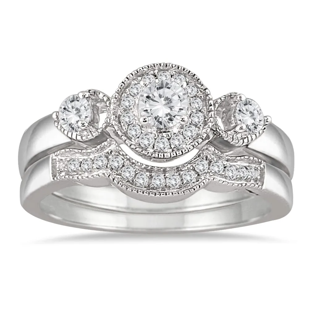 Marquee Jewels 10k White Gold 1/2ct TDW Antique Diamond Bridal Ring Set sold by Zulily