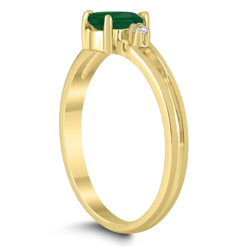 6X4MM Emerald and Diamond Pear Shaped Open Three Stone Ring in 10K Yellow Gold sold by Zulily product image thumbnail 2