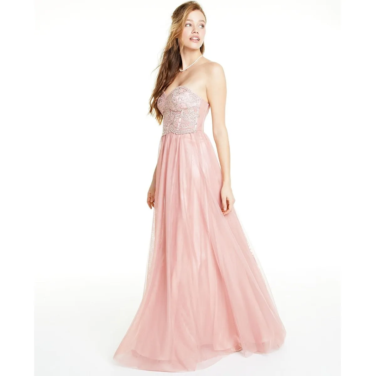 Blondie Nites Junior's Strapless Mesh Gown Pink Size 0 sold by Zulily product image thumbnail 3