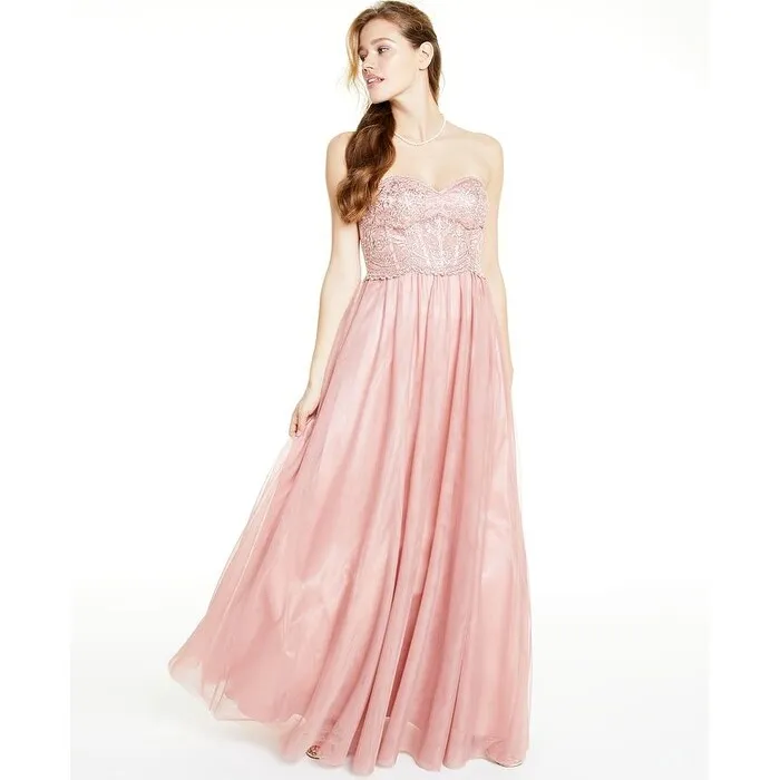 Blondie Nites Junior's Strapless Mesh Gown Pink Size 0 sold by Zulily