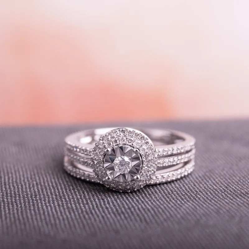3/8ct TDW Diamond Double Halo 2-Piece Bridal Ring Set in 10k White Gold by Miadora sold by Zulily