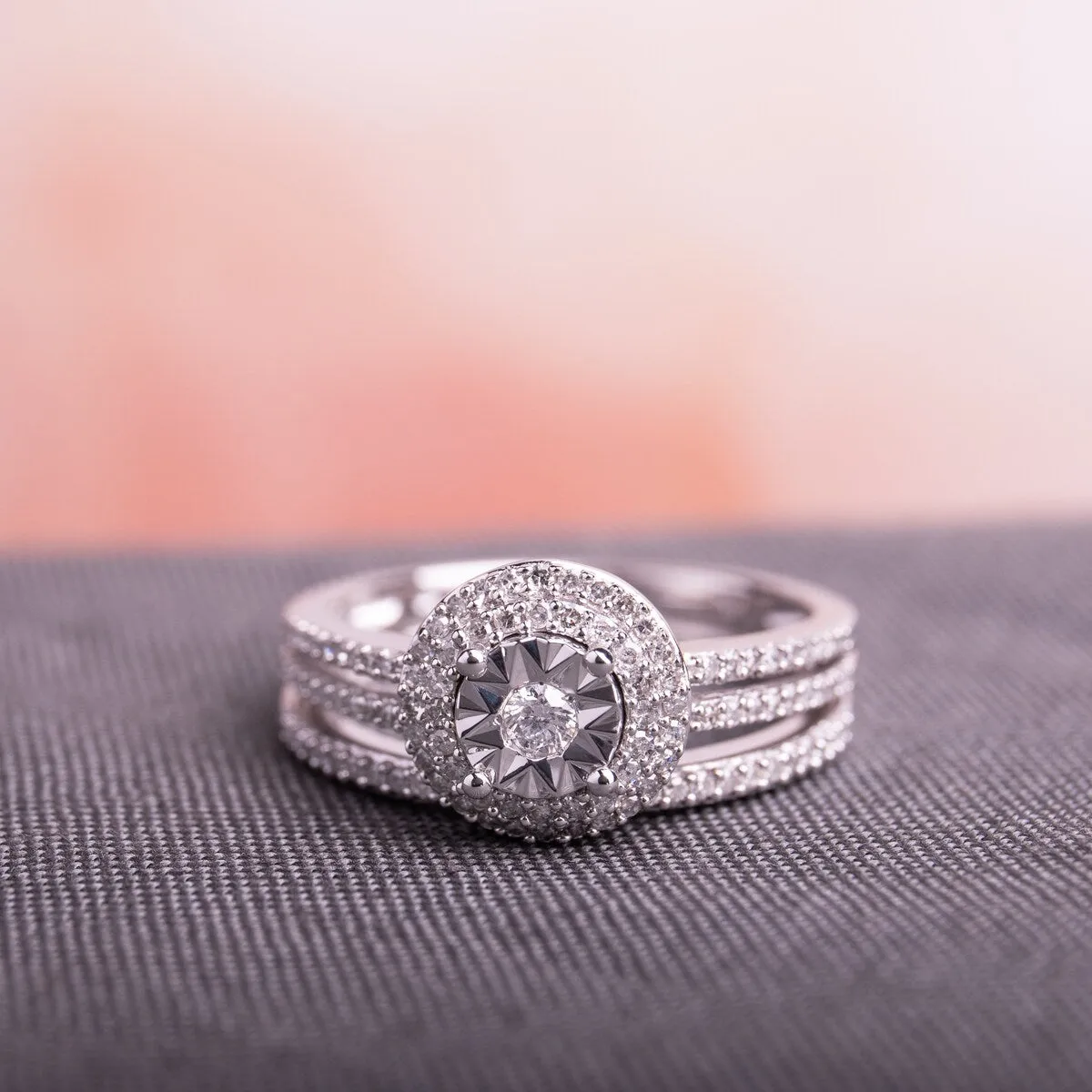 3/8ct TDW Diamond Double Halo 2-Piece Bridal Ring Set in 10k White Gold by Miadora sold by Zulily