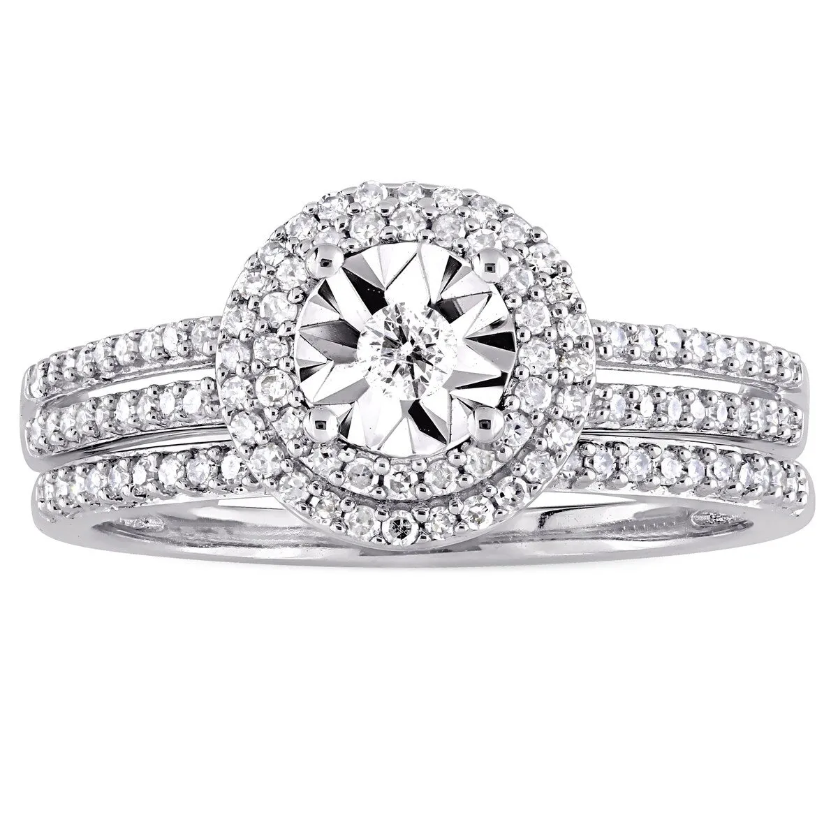 3/8ct TDW Diamond Double Halo 2-Piece Bridal Ring Set in 10k White Gold by Miadora sold by Zulily product image thumbnail 3