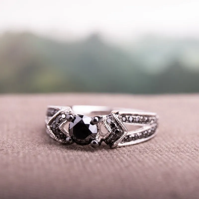 Miadora Sterling Silver 1ct TDW Black Diamond Split Shank Engagement Ring sold by Zulily