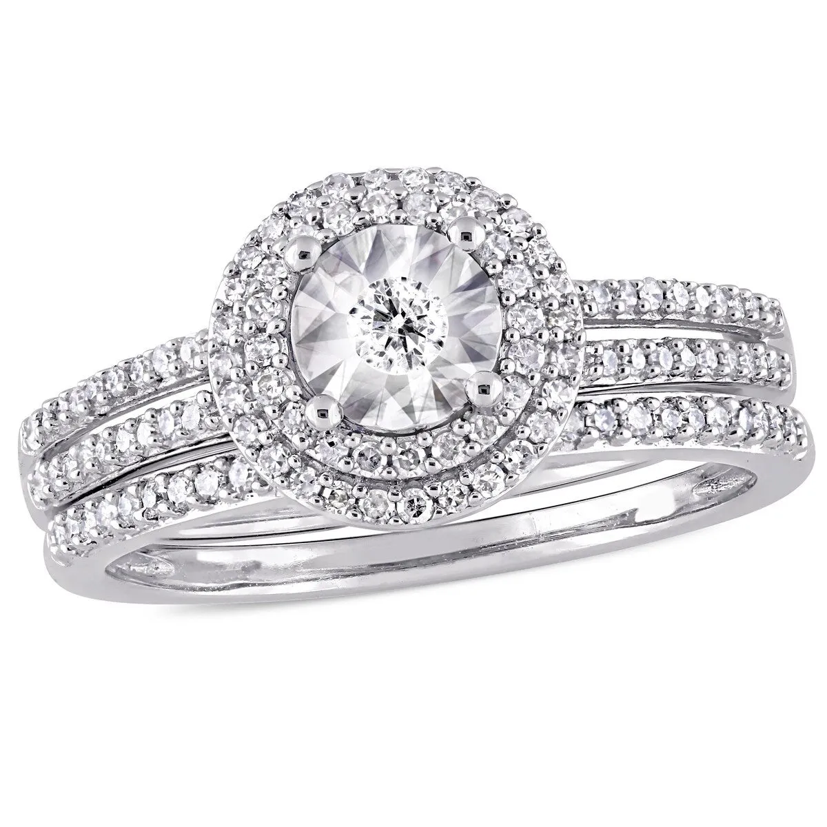 3/8ct TDW Diamond Double Halo 2-Piece Bridal Ring Set in 10k White Gold by Miadora sold by Zulily product image thumbnail 2