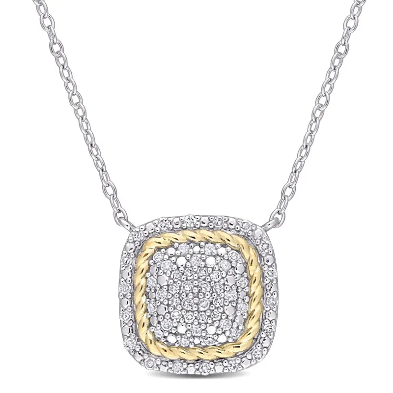 Miadora 2-Tone White & Yellow Plated Sterling Silver 1/4ct TDW Diamond Cluster Halo Square Necklace sold by Zulily