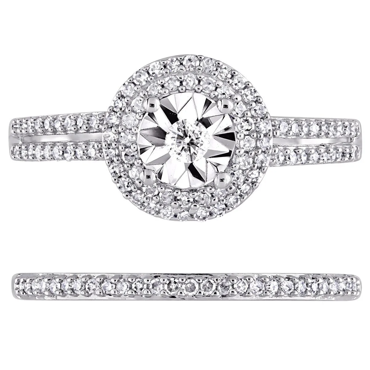 3/8ct TDW Diamond Double Halo 2-Piece Bridal Ring Set in 10k White Gold by Miadora sold by Zulily product image thumbnail 4