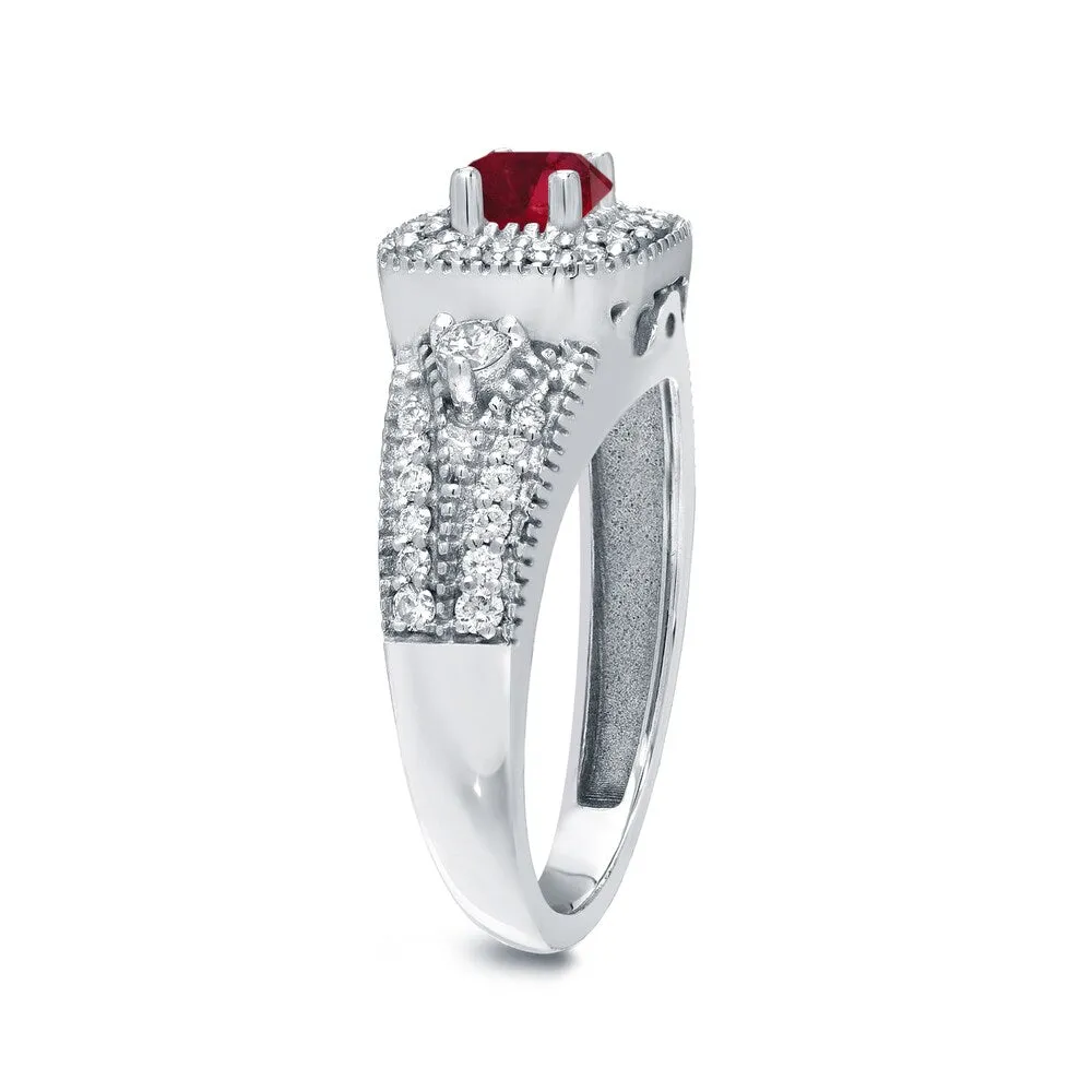 Round 1/5ct Red Ruby and 2/5ct TDW Diamond Halo Engagement Ring in 14k Gold by Auriya sold by Zulily product image thumbnail 5