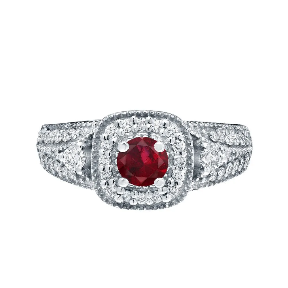 Round 1/5ct Red Ruby and 2/5ct TDW Diamond Halo Engagement Ring in 14k Gold by Auriya sold by Zulily product image thumbnail 4
