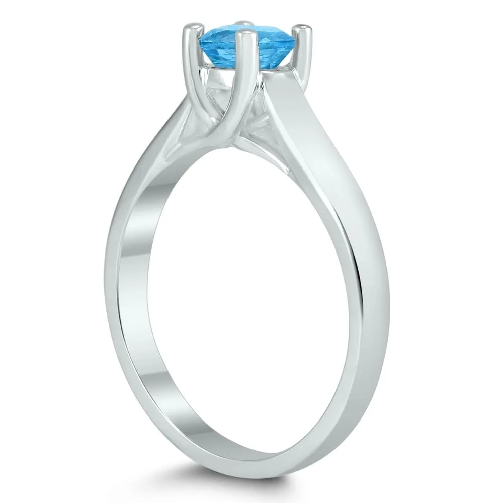 Round 5MM Blue Topaz Cathedral Solitaire Ring in 10K White Gold sold by Zulily product image thumbnail 2