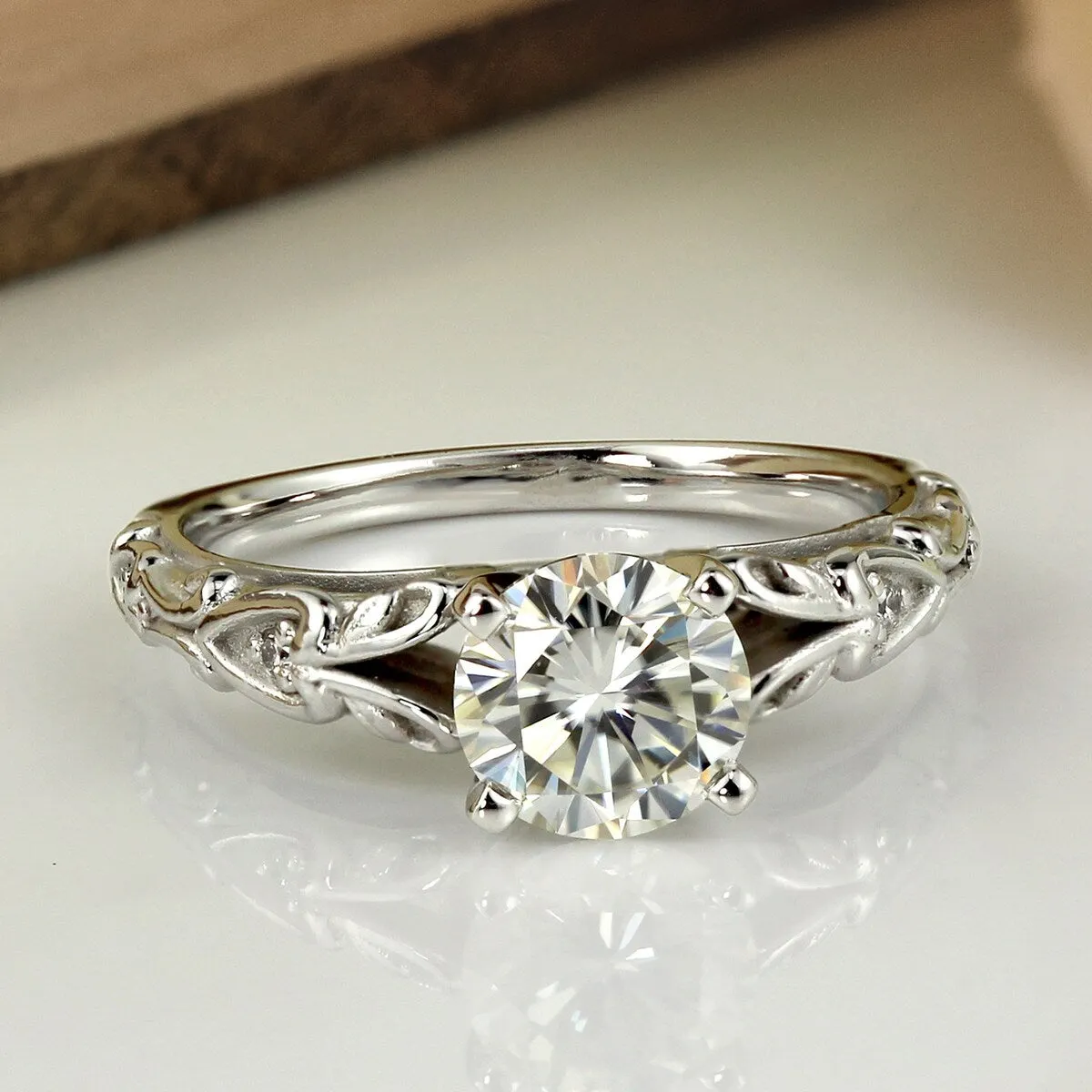 Auriya 14k Gold 1 carat TW Vintage Moissanite Engagement Ring with Diamond Accents sold by Zulily