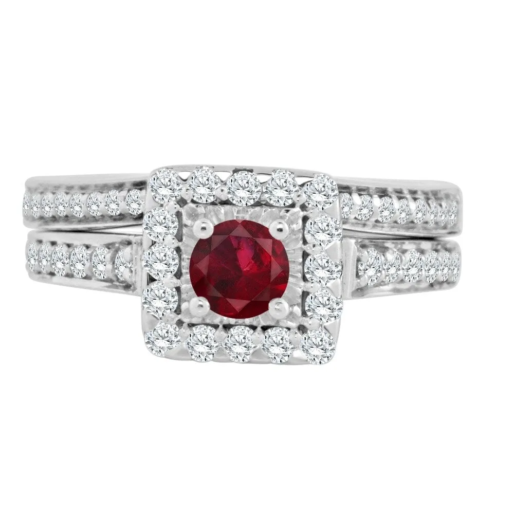 Auriya Round 2/5ct Red Ruby and 5/8cttw Diamond Halo Engagement Ring Set 14k Gold sold by Zulily product image thumbnail 4