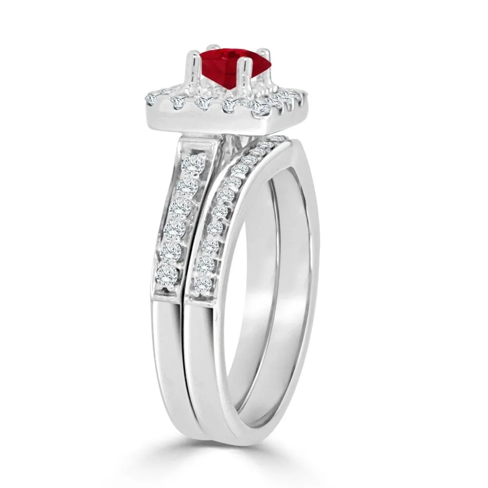 Auriya Round 2/5ct Red Ruby and 5/8cttw Diamond Halo Engagement Ring Set 14k Gold sold by Zulily product image thumbnail 5