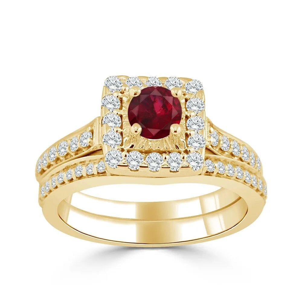 Auriya Round 2/5ct Red Ruby and 5/8cttw Diamond Halo Engagement Ring Set 14k Gold sold by Zulily product image thumbnail 2