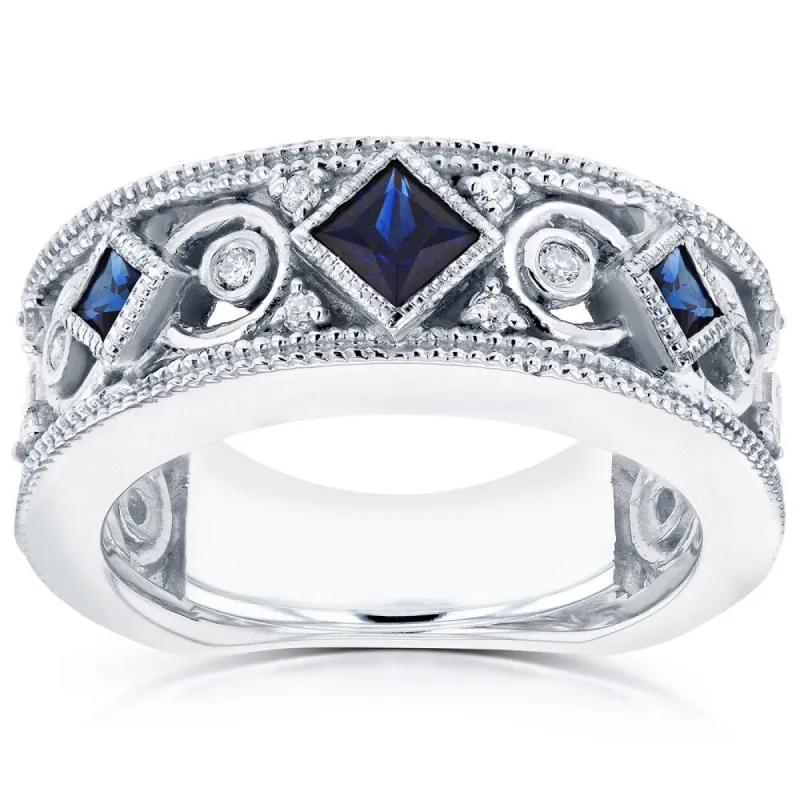 Annello by Kobelli 14k White Gold Sapphire and 1/6ct TDW Diamond Milgrain Infinity Band sold by Zulily