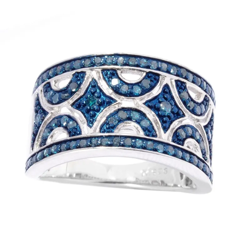 Sterling Silver 1/2ct TDW Blue Diamond Art Deco Ring sold by Zulily