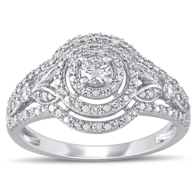 Miadora 10k White Gold 1/2ct TDW Diamond Round Triple Halo Engagement Ring sold by Zulily