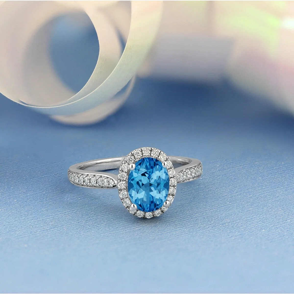 Auriya 1 9/10ct Fancy Oval Swiss Blue Topaz Halo Diamond Engagement Ring 1/4ctw 14k Gold sold by Zulily