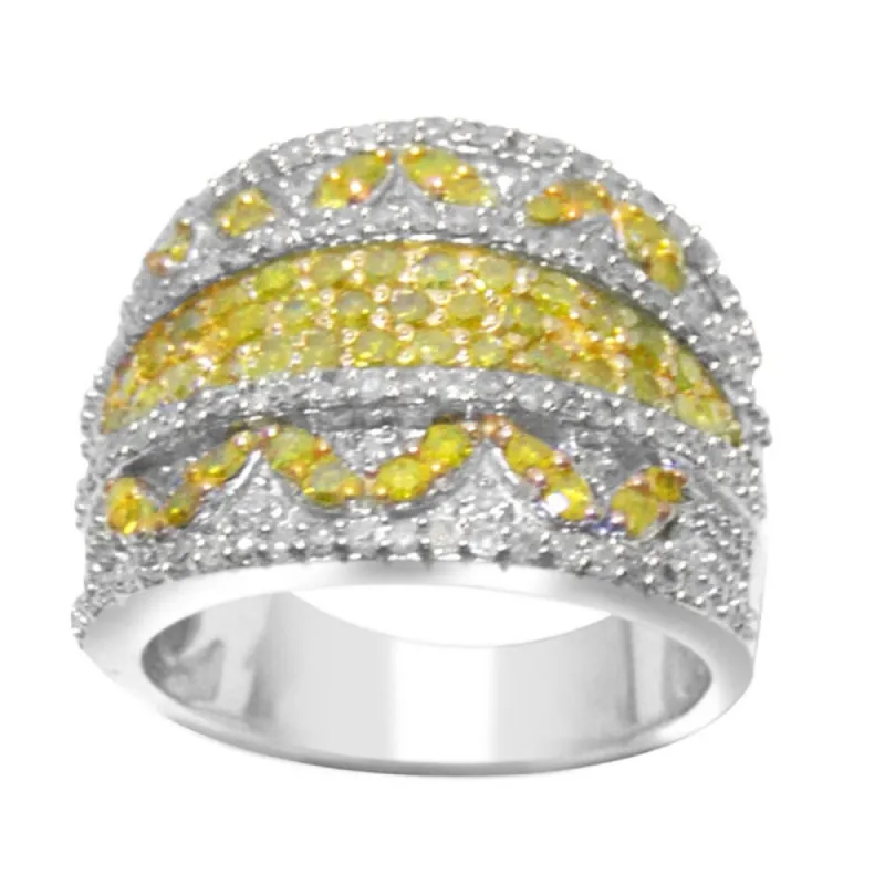 Sterling Silver with Genuine Yellow and White Diamond Wide Band Ring sold by Zulily