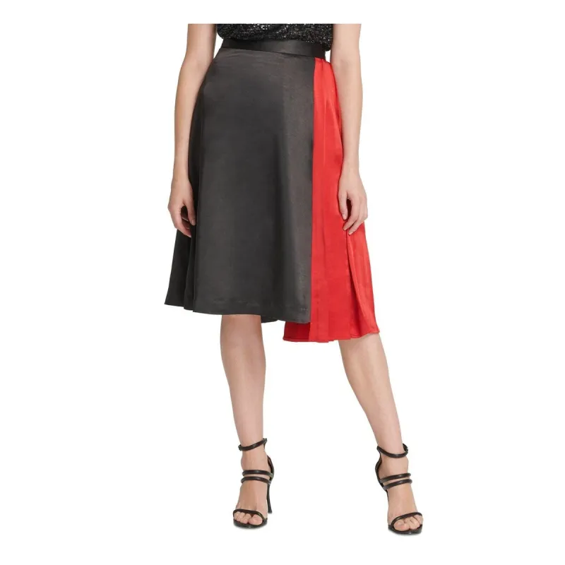 DKNY Women's Asymmetrical Skirt Pleated Mixed Media Black Size 0 sold by Zulily
