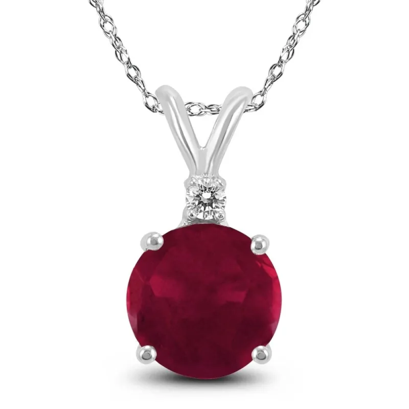 14K White Gold 5MM Round Ruby and Diamond Pendant sold by Zulily