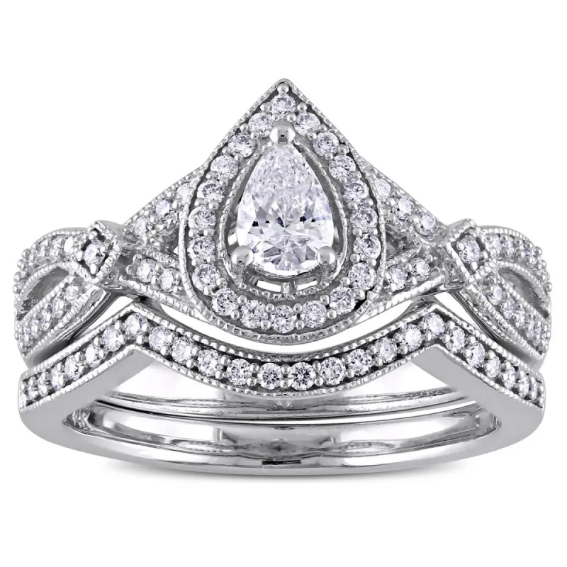 Miadora 5/8 CT TDW Pear and Round-Cut Diamond Vintage infinity Bridal Ring Set in 14k White Gold sold by Zulily