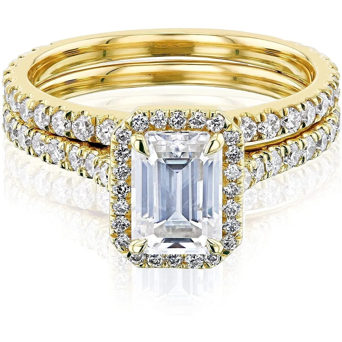 Annello by Kobelli 14k Gold Emerald Cut Forever One Moissanite Halo Bridal Set (DEF/VS, DEF/VS) sold by Zulily product image thumbnail 4