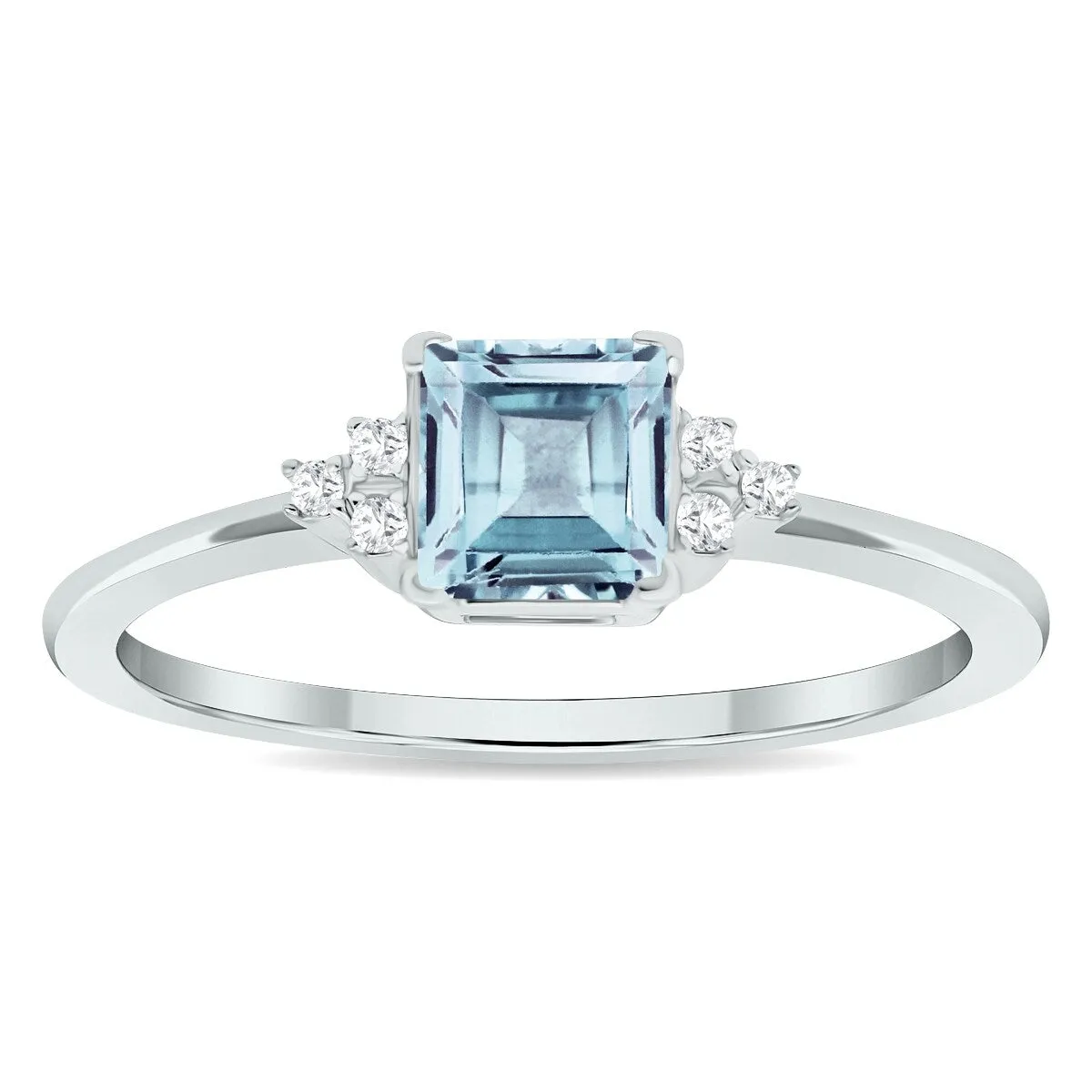 Women's Princess Cut Aquamarine and Diamond Half Moon Ring in 10K White Gold sold by Zulily