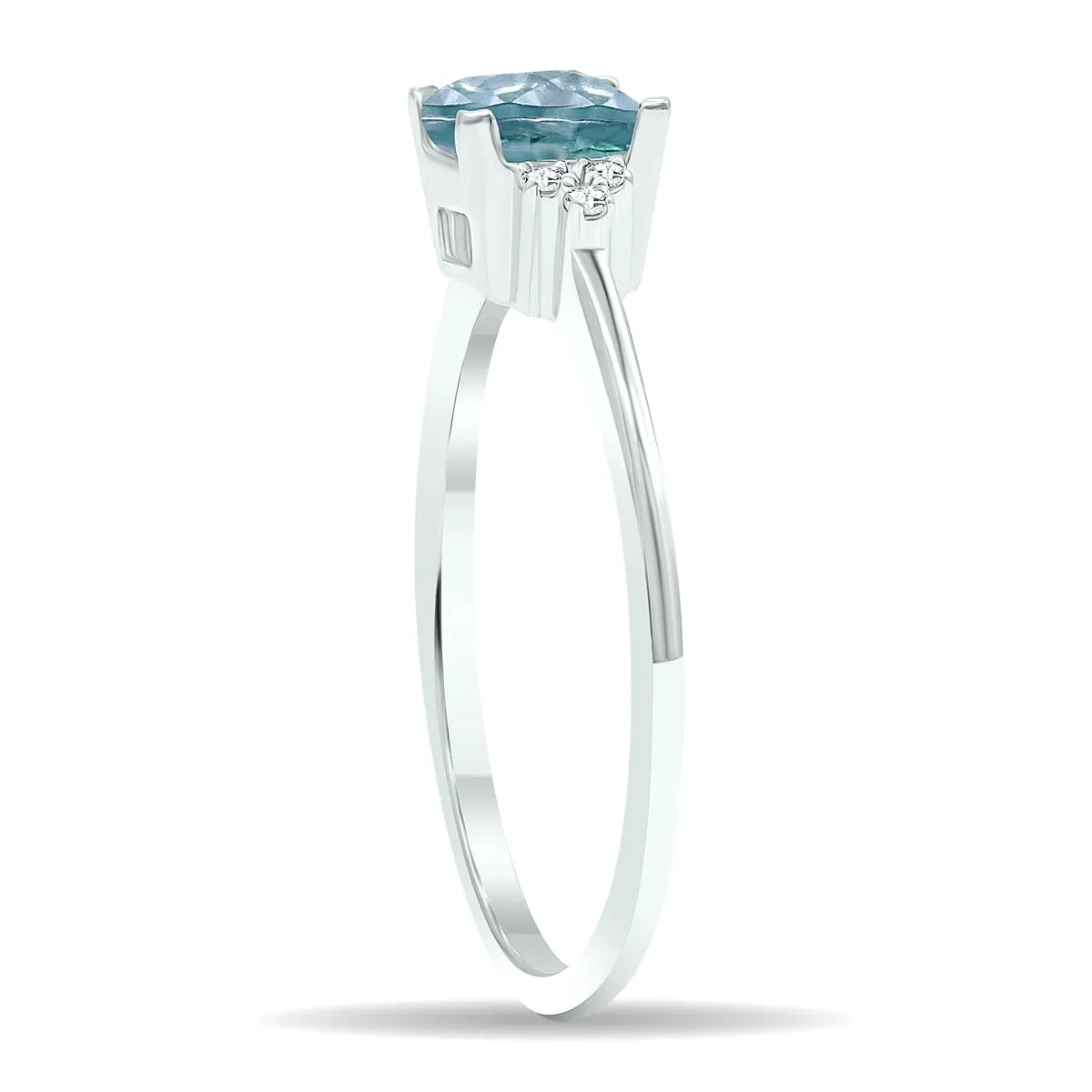 Women's Princess Cut Aquamarine and Diamond Half Moon Ring in 10K White Gold sold by Zulily product image thumbnail 2