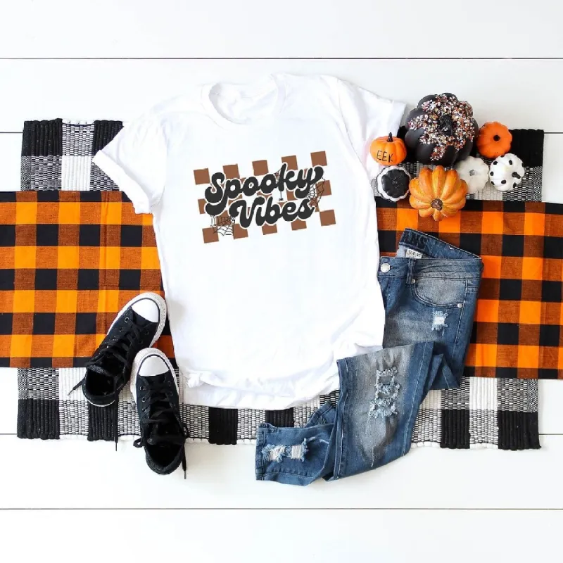 Checkered Spooky Vibes Short Sleeve Tee sold by Zulily
