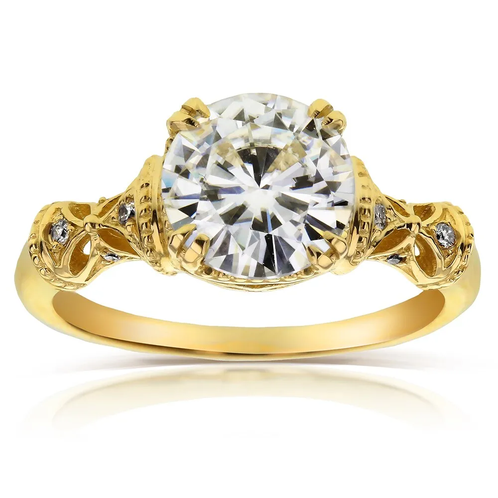 Annello by Kobelli 14k Yellow Gold 1 1/2ct TGW Round-cut Moissanite and Diamond Fancy Art Nouveau Engagement Ring sold by Zulily product image thumbnail 2