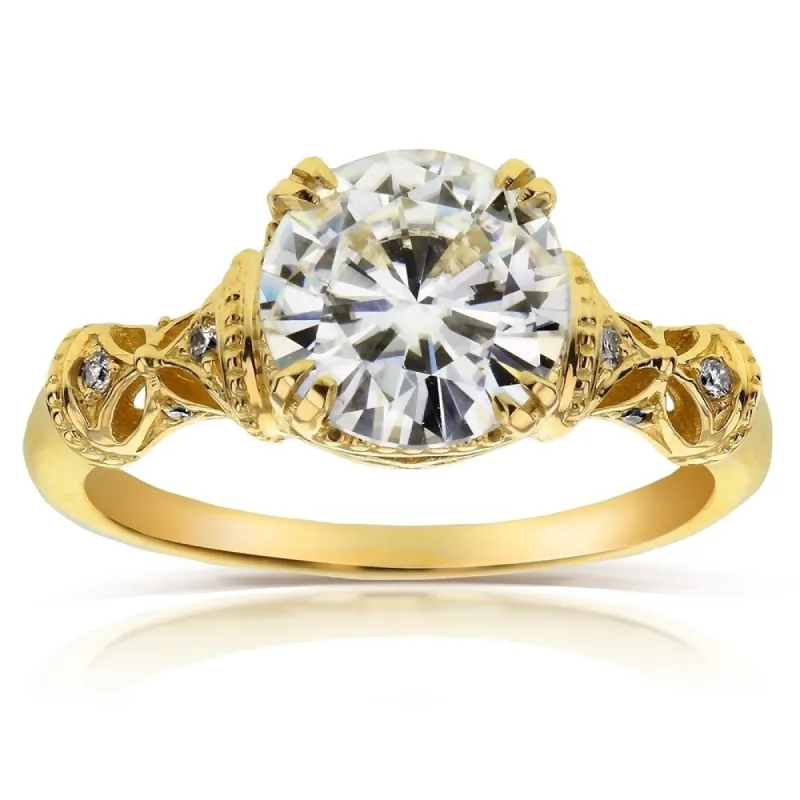 Annello by Kobelli 14k Yellow Gold 1 1/2ct TGW Round-cut Moissanite and Diamond Fancy Art Nouveau Engagement Ring sold by Zulily