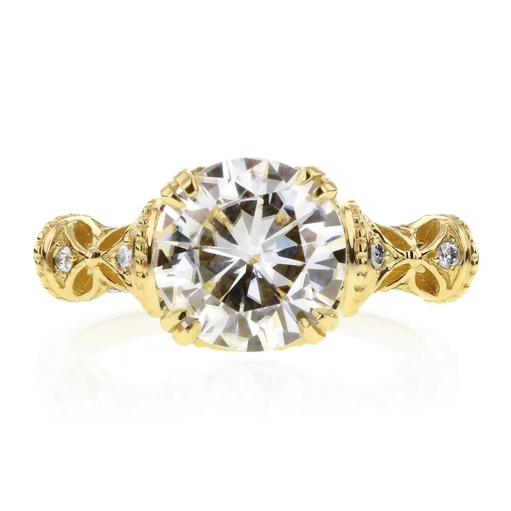 Annello by Kobelli 14k Yellow Gold 1 1/2ct TGW Round-cut Moissanite and Diamond Fancy Art Nouveau Engagement Ring sold by Zulily product image thumbnail 3