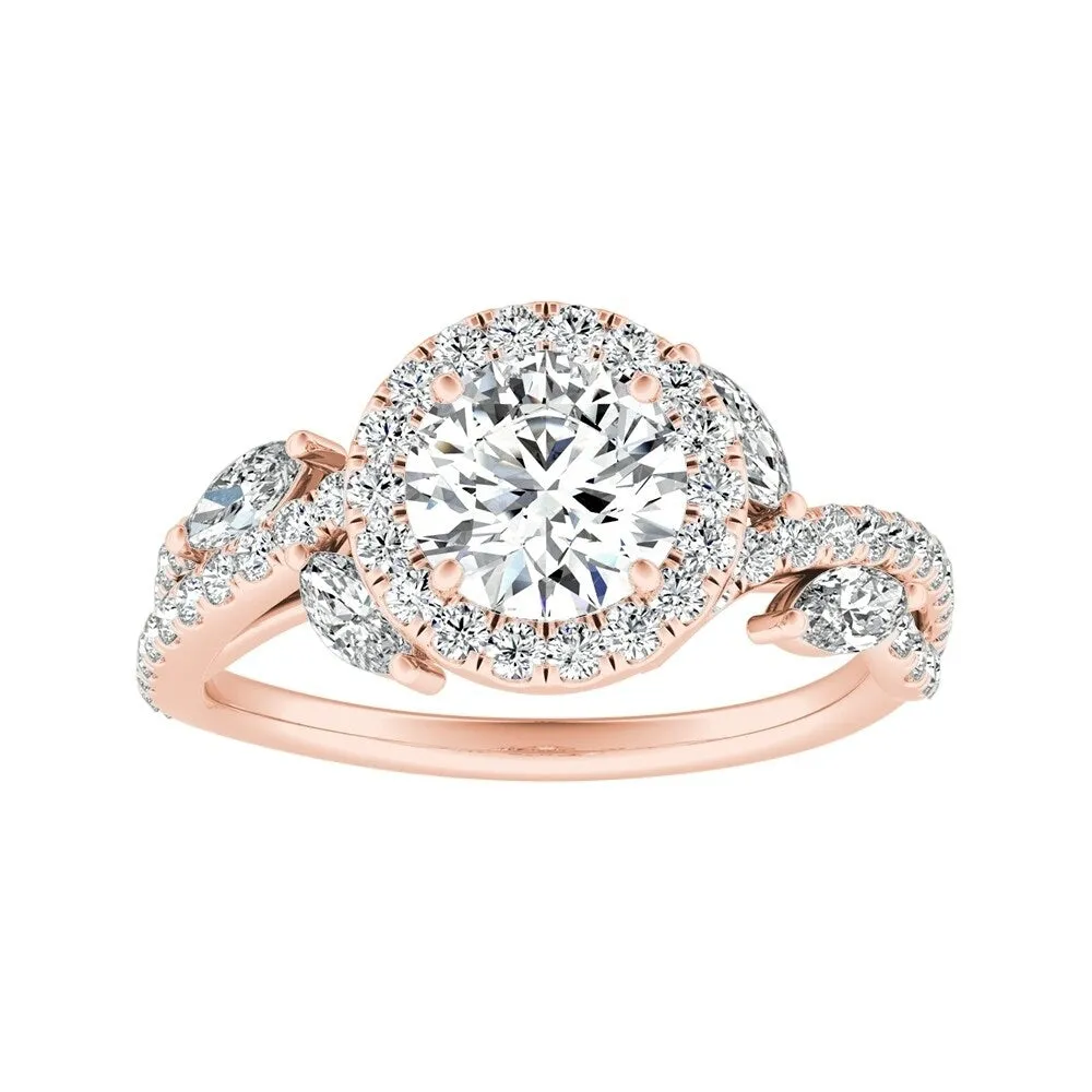 Auriya Vintage Fleur 1/2ct Round Moissanite and 3/4ctw Halo Diamond Engagement Ring 14K Gold sold by Zulily product image thumbnail 3