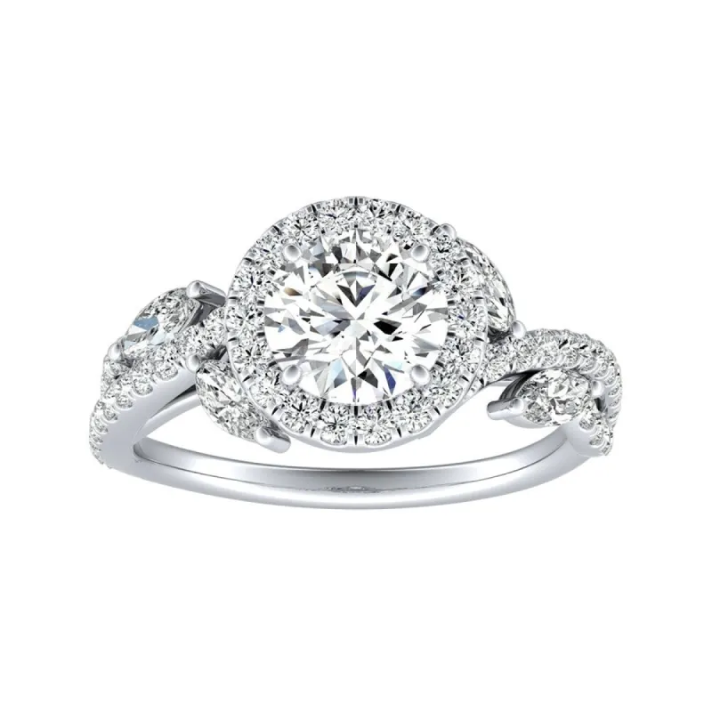 Auriya Vintage Fleur 1/2ct Round Moissanite and 3/4ctw Halo Diamond Engagement Ring 14K Gold sold by Zulily