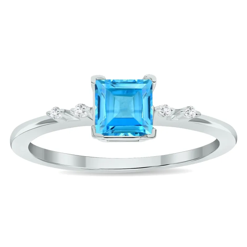 Women's Blue Topaz and Diamond Sparkle Ring in 10K White Gold sold by Zulily