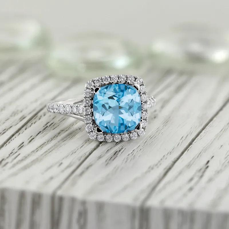 Auriya 2 3/4ct Cushion-cut Sky Blue Topaz and Halo Diamond Engagement Ring 1/2cttw 14k Gold sold by Zulily