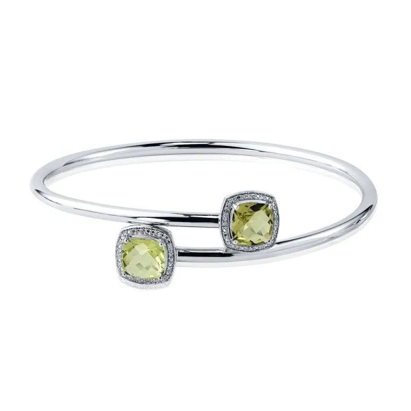 Auriya 3 1/2ct Cushion-Cut Lemon-Green Quartz Gold over Silver Bangle Bracelet with Diamond Accents sold by Zulily