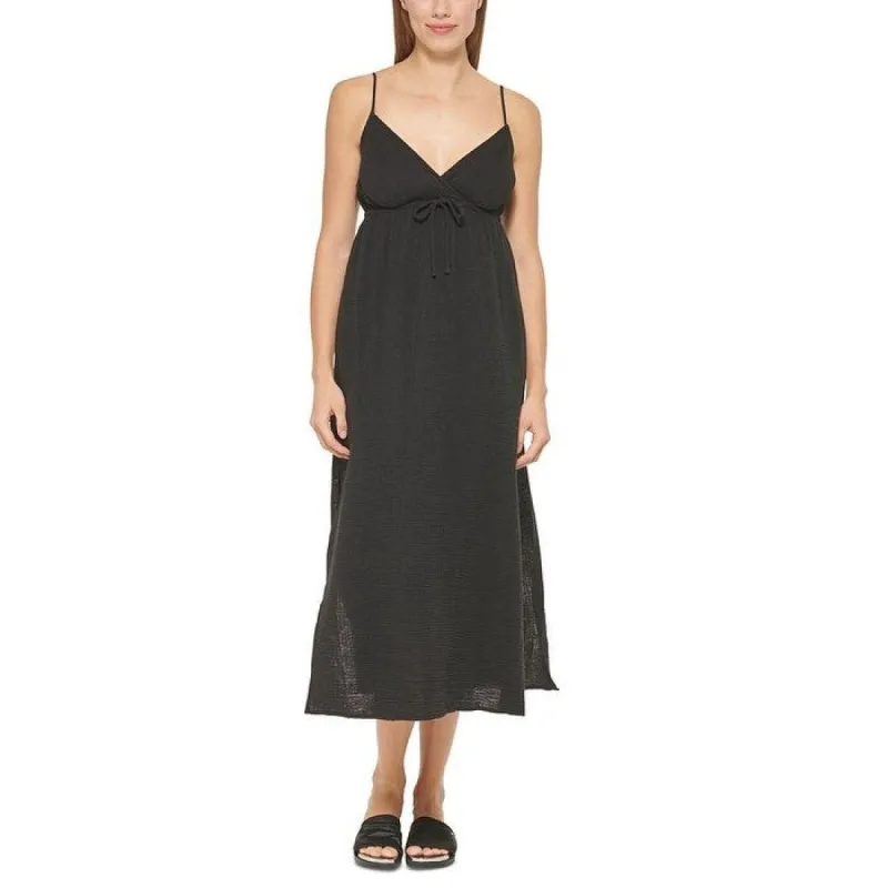 DKNY Women's V Neck Front Tie Maxi Dress Cover Up Swimsuit Black Size Medium sold by Zulily