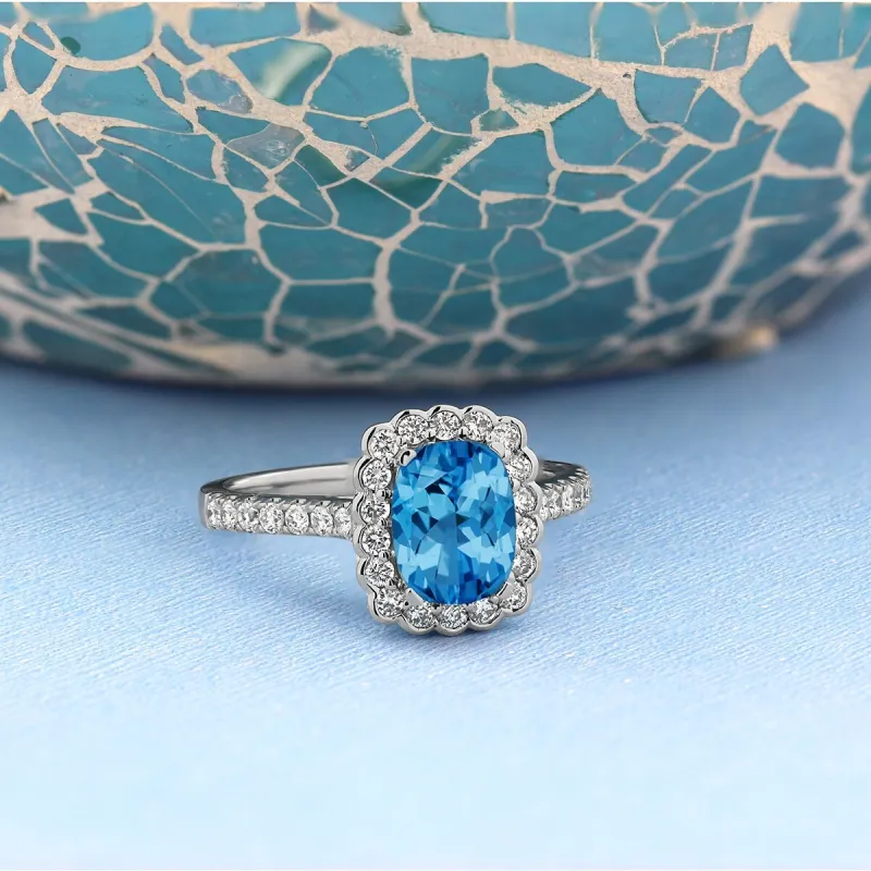 Auriya Vintage 1 1/3ct Cushion-cut Swiss Blue Topaz Halo Diamond Engagement Ring 1/2ctw 14k Gold sold by Zulily