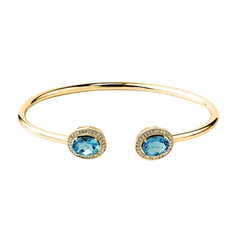 Auriya 2 1/2ct Oval Swiss Blue Topaz Gold over Silver Bangle Bracelet with Diamond Accents sold by Zulily product image thumbnail 2