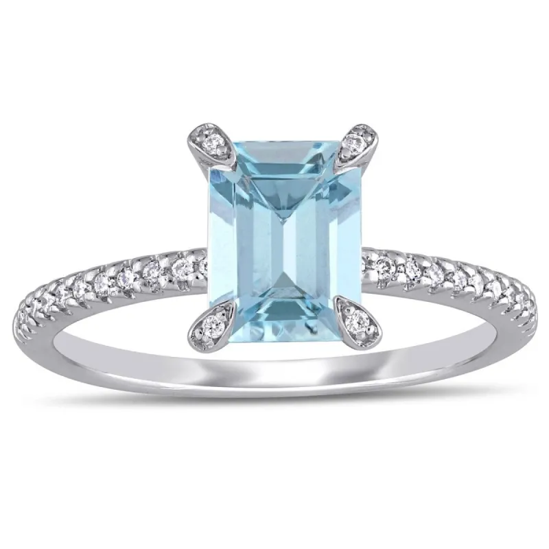 Miadora 14k White Gold Octagon-Cut Aquamarine and 1/10 CT TDW Diamond Engagement Ring sold by Zulily