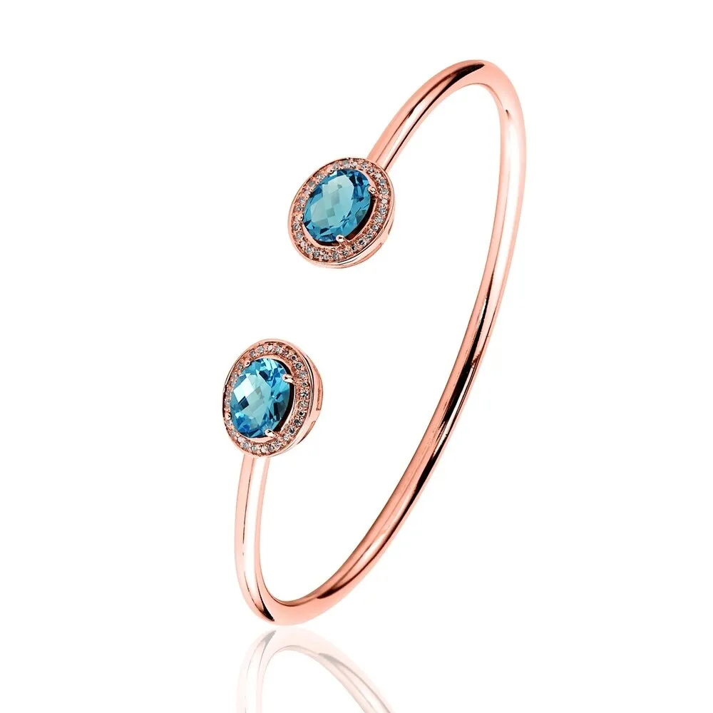 Auriya 2 1/2ct Oval Swiss Blue Topaz Gold over Silver Bangle Bracelet with Diamond Accents sold by Zulily product image thumbnail 5