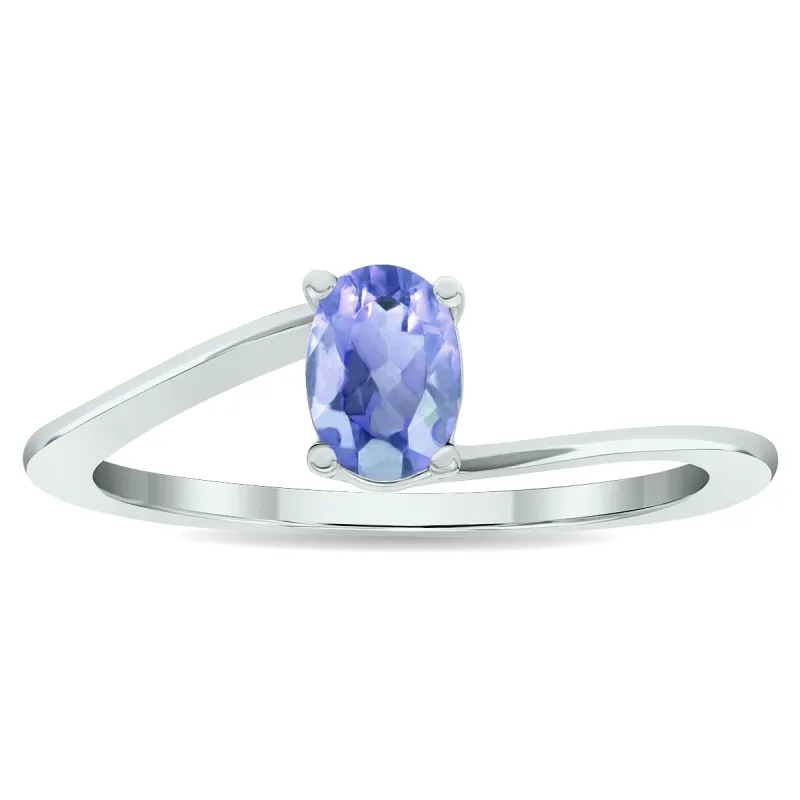 Women's Solitaire Tanzanite Wave Ring in 10K White Gold sold by Zulily