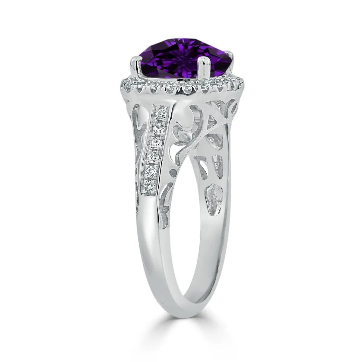 Auriya 1 1/2ct Fancy Round Purple Amethyst and Halo Diamond Engagement Ring 1/5ctw 14k Gold sold by Zulily product image thumbnail 4